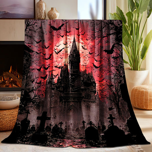 Gothic Blanket for Girls Boys Women Men, Soft Vintage Black Gothic Horror Tombstone Castle Bat Blanket for Kids Adults, Goth Gifts for Halloween, Warm Cozy Plush Fleece Flannel Throw Blankets 50"X40"