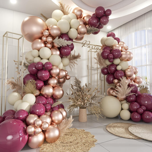 MOXMAY Dark Purple White Gold Balloon Garland Arch Kit, 160Pcs Grape Purple White Sand Metallic Rose Gold Balloons for Halloween Wednesday Baby Shower Birthday Wedding Party Decoration