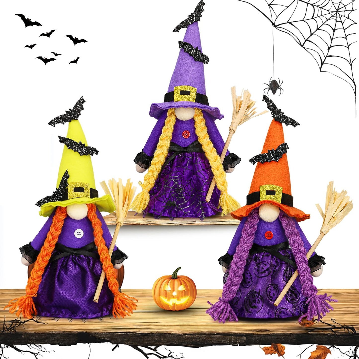 Lovinland Halloween Decorations - Halloween Decor - 3PCS Witch Plush Gnomes - Cute Hocus Pocus Decorations for Home, Indoor, Office, Table, Party Clearance