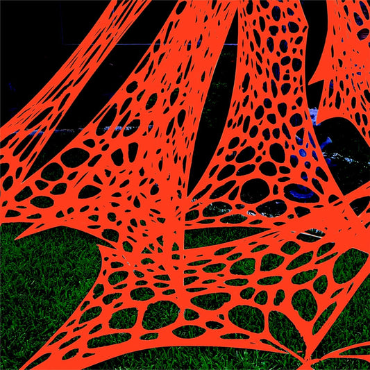 YHFUISK 700 Sqft Giant Durable Spider Web Halloween Decorative Outdoor, Beef Web for Glow in The Dark Spider Web, Orange Giant Spider Outdoor Decor Set,with 3 Blacklight (24FT x 4FT)