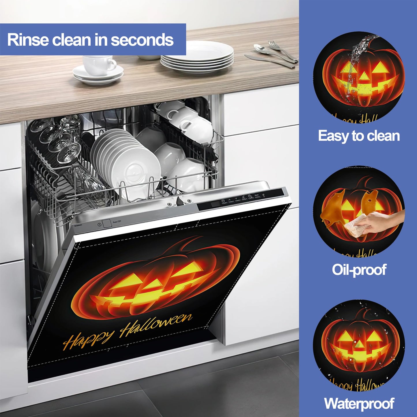 Halloween Spooky Pumpkin Dishwasher Magnet Cover,Front Dishwasher Cover Decoration Reusable Decorative Magnetic Cover for Home Kitcen Appliance 23x26 Inch