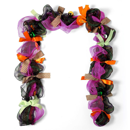 Hiboom Halloween Artificial Garland Vine Porch Door Sign Props Plastic Colorful Ribbons Balls Wooden Letter Pieces Hanging Decorations Stairs Walls Door Fireplace Halloween Party Supplies
