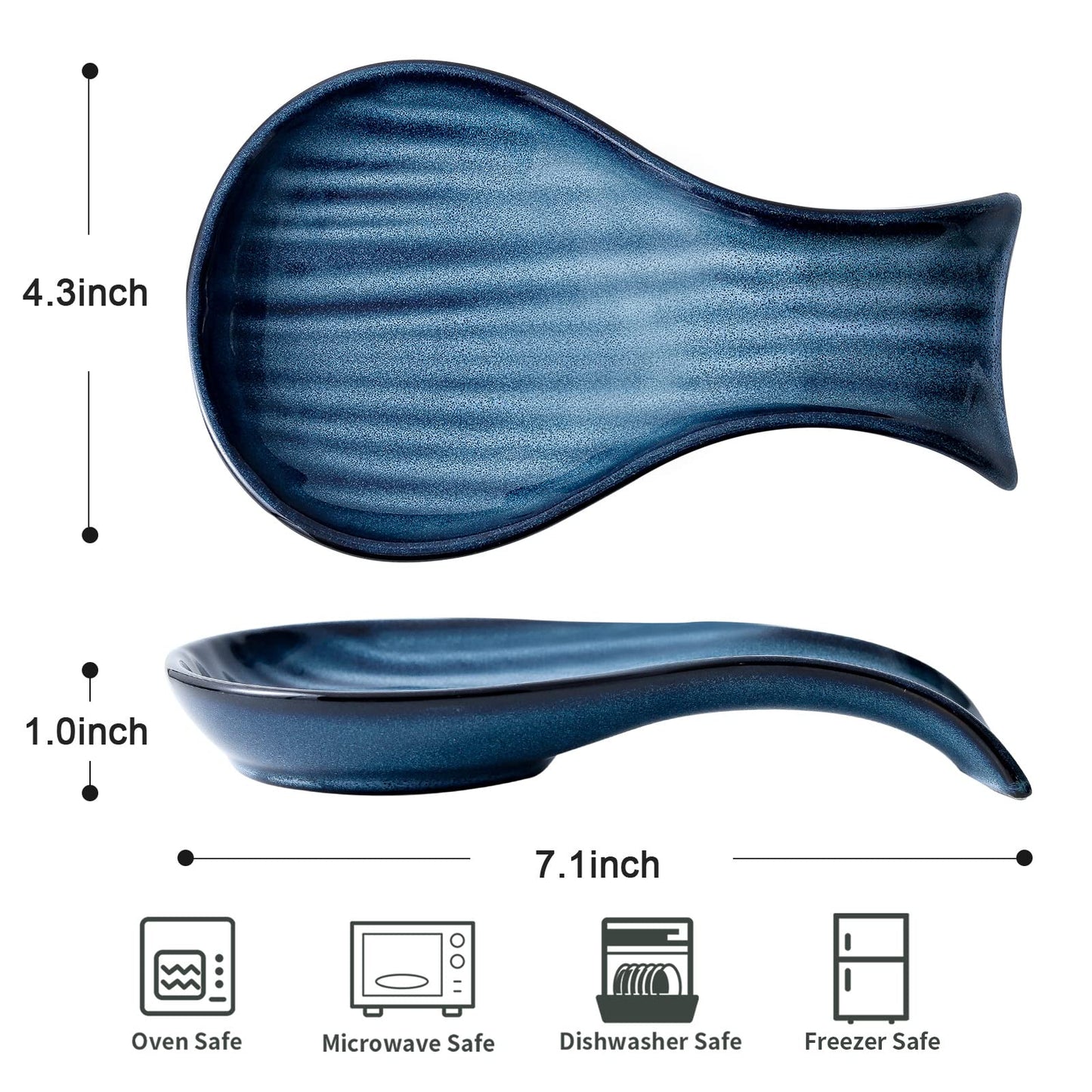Hasense Porcelain Spoon Holder for Stove Top, 7 Inch Spoon Rests for Ladle Spatula and Tong, Large Cooking Utensil Rest for Kitchen Counter and Coffee Bar Decor, Dishwasher Safe(Blue)