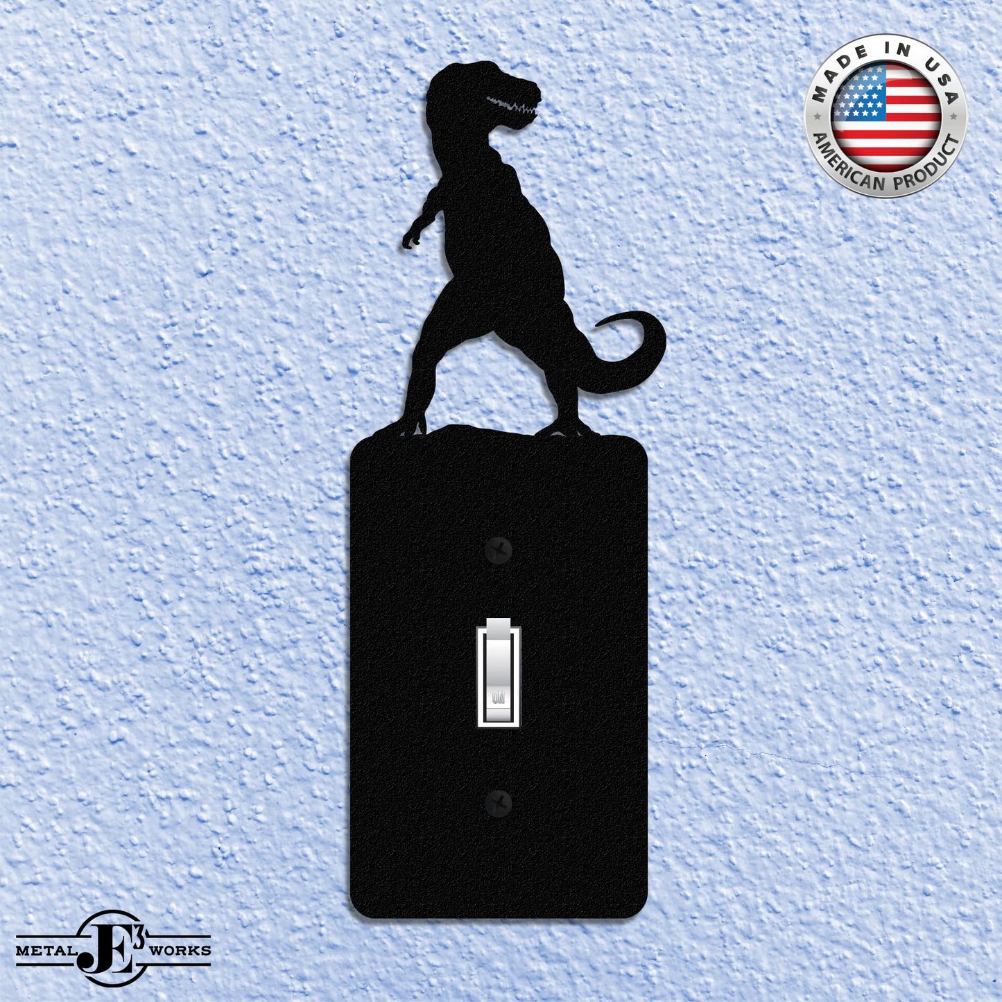 American Steel Light Switch Cover Plate, Dinosaur Decor Outlet Cover, Tyrannosaurus T-Rex, Single Toggle (Black), MADE IN USA
