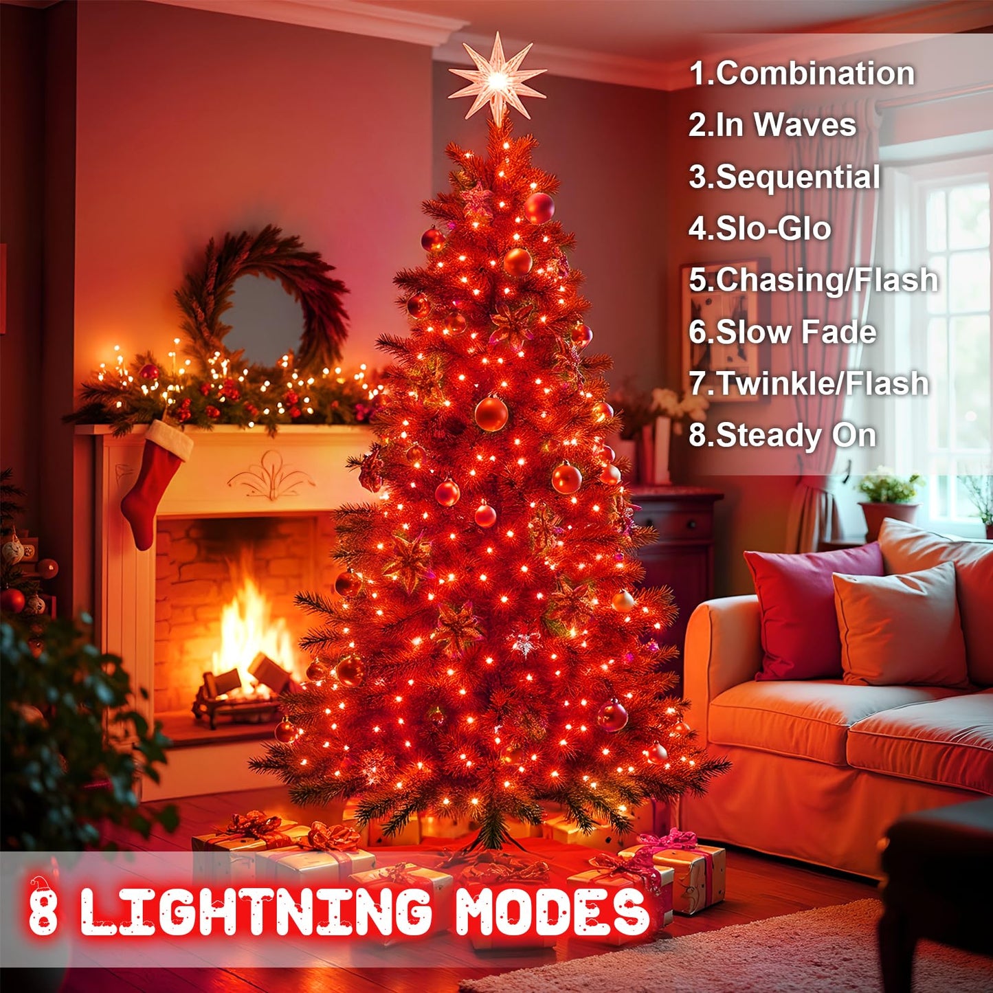 FFZZKJ Red Christmas Lights Outdoor Battery Operated String Lights Total 100LED 33Ft with Timer 8 Modes 16.4Ft*2 Waterproof Outdoor Indoor for Christmas Decor, Red, 2-Pack