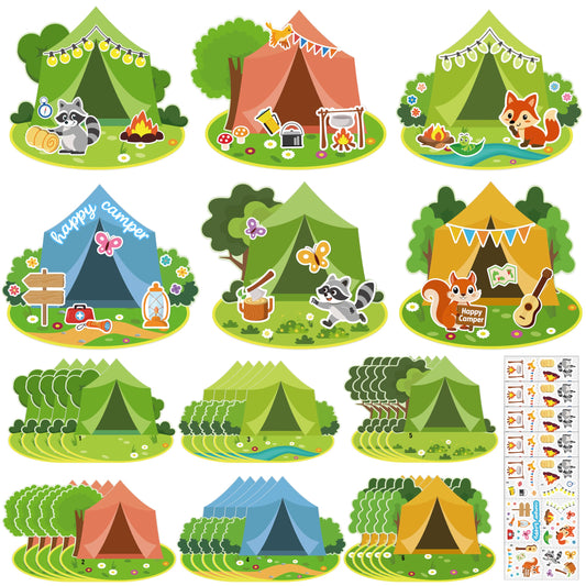Moon Boat 30 Sets Camping Craft Sticker Kit - DIY Camp Bulk for Summer Classroom School VBS Activities Party Favor Supplies