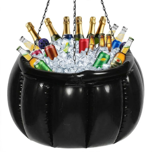 JOINPAYA Halloween Inflatable Cauldron Cooler: 14.9 x 13.7inch Black Beverage Cooler DIY Witches Cauldron Candy Kettle, Drink Holder for Party Photo Prop Decoration