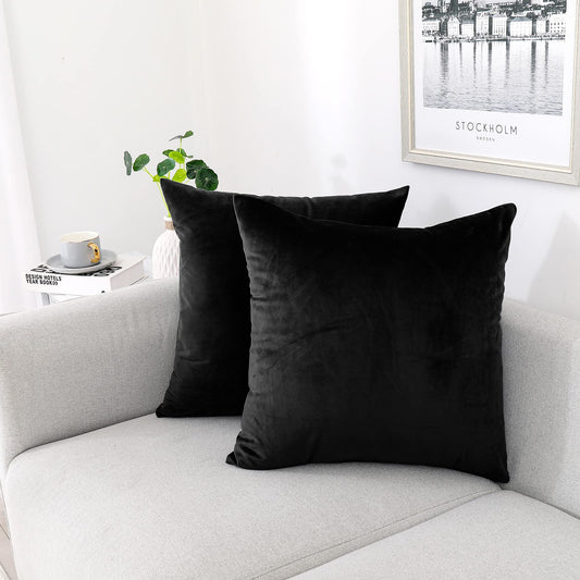NiNi ALL Decorative Throw Pillow Covers Pack of 2, Velvet Throw Pillow Cases for Couch Pillows Cover Bedroom Living Room Outdoor, Pillow Covers 22x22 Inch Black