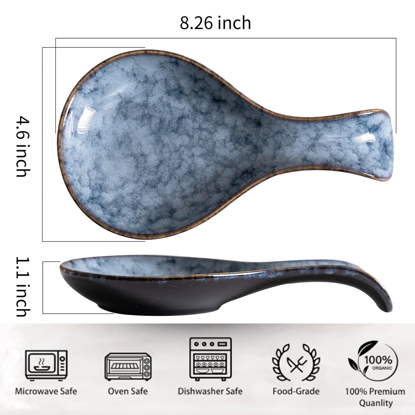 Ceramic Spoon Rest for Stove Top, 8 In Large Spoon Holder for Kitchen Counter, Porcelain Utensil Rest, Housewarming Thankgiving Christmas Gift, Dishwasher Safe Heat-Resistant, Marble Gray(1 PC)