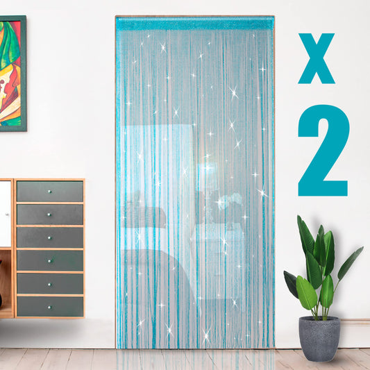 2 Pack 39 x 79 Inch Beaded Curtain String Door Curtains, Hippie Room Decor Beaded Curtains for Doorway, Closet Curtains, Room Divider Privacy Decor, Boho Home Decoration for Bedroom, Party, Blue