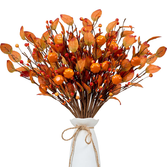 WSTPUPU Artificial Fall Picks 12PCS Fall Berry Stems 17inch Autumn Pumpkin Picks with Berry Pumpkin for Vases Centerpieces Autumn Harvest Festival and Thanksgiving Day