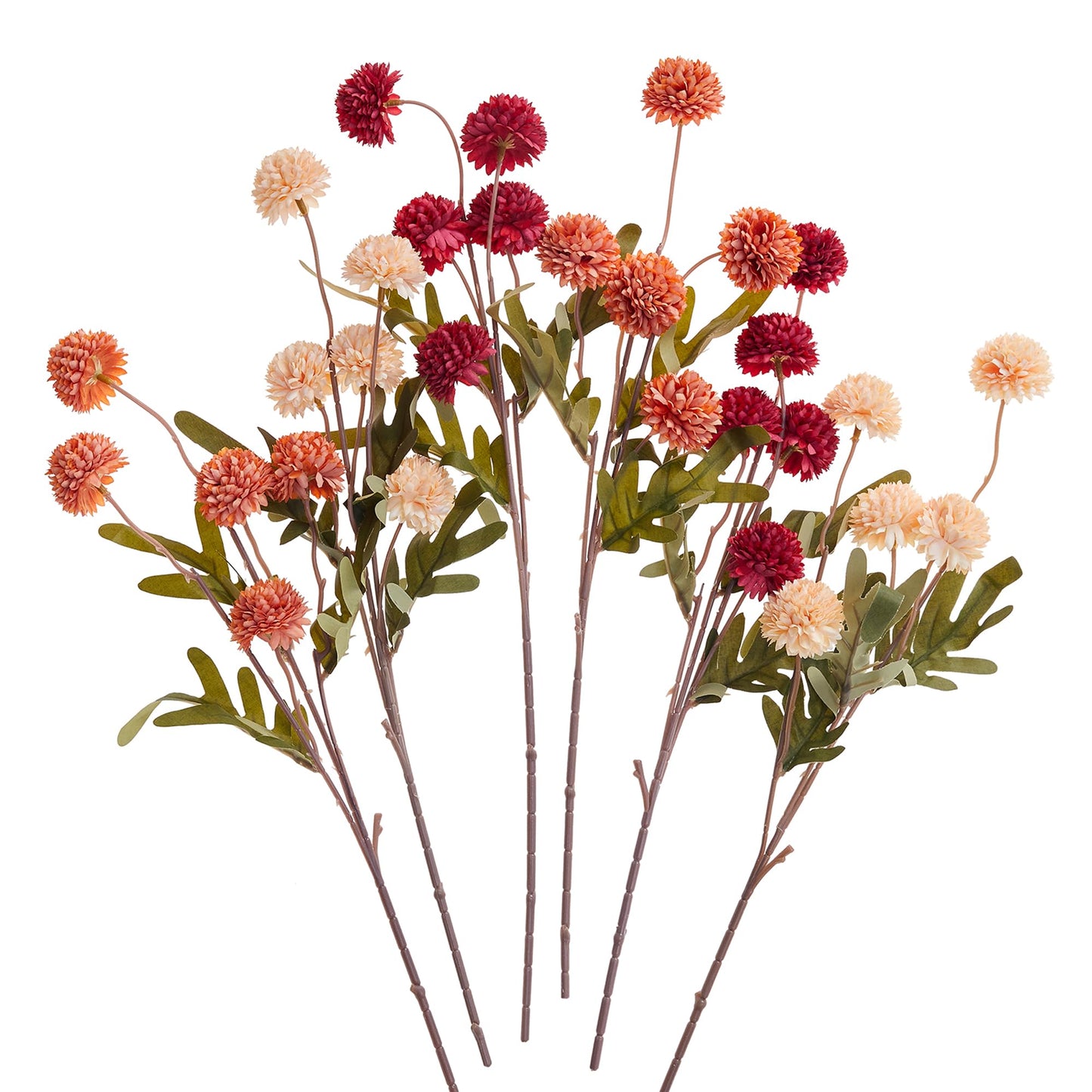 SITUMEIZI Faux Silk Pompon Mum Artificial Burnt Orange Flowers Fake Mini Chrysanthemum Flowers Mums 6Pcs for Home Party Wedding Decorations