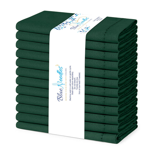 Blue Needles Set of 6 Hemstitch Linen Napkins 100% Cotton Forest Green Cloth Dinner Napkins 18x18 inches, Soft, Reusable, Absorbent, Washable, Ideal for Spring Summer Easter Parties & Everyday Use