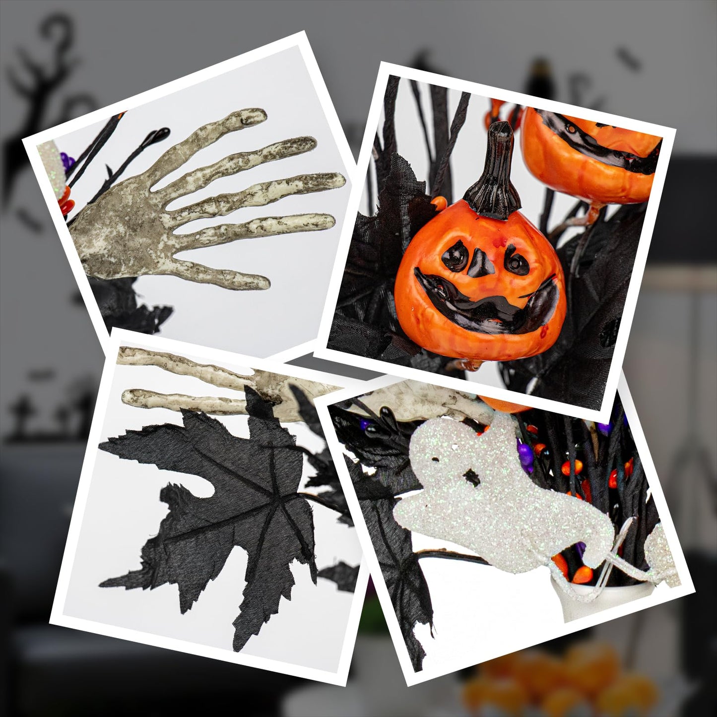 VioletEverGarden 10 Pack Halloween Stems 17 Inch Halloween Floral Picks 3 Styles Berry Branches with Pumpkin Skeleton and Ghost for Gothic Holidays Celebration