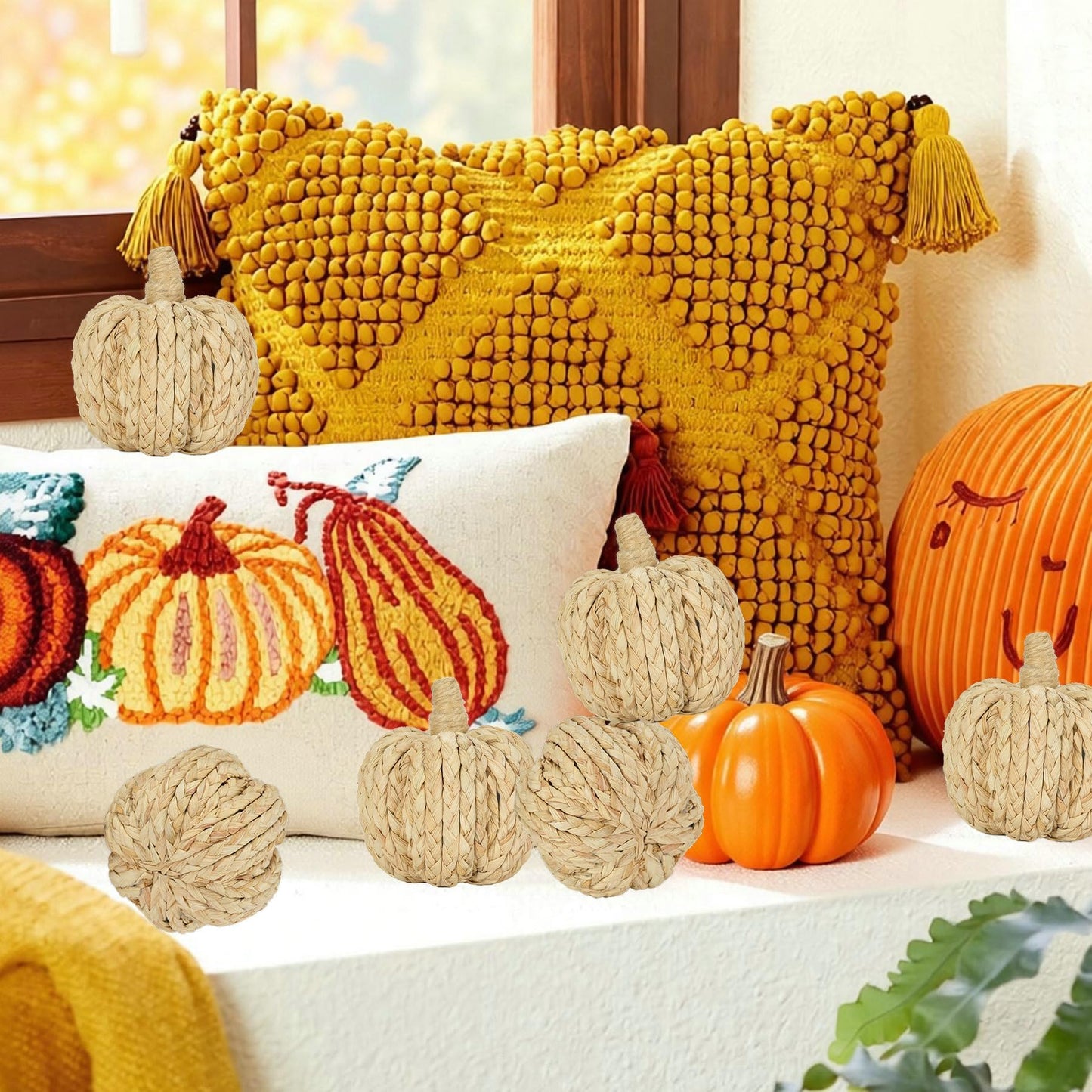 naturevibe 4.3 Inch Braided Cornhusk Pumpkin Decor Set of 6 Fall Home Decor
