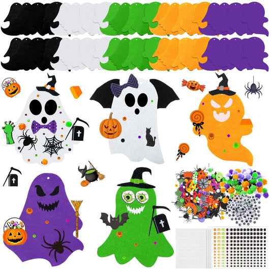 Moucuny 36 Sets Halloween Felt DIY Ghost Themed Craft Kit Ghost Hanging Ornament Halloween Party Favor Decoration for Indoors Outdoors Activities Supplies