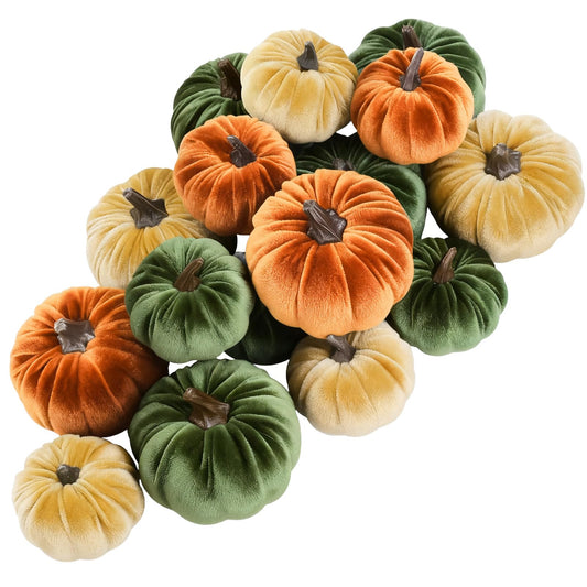 ShellKingdom Artificial Pumpkin for Decoration, Velvet Fall Pumpkin for Halloween Home Thanksgiving Party Fall Farmhouse Harvest Decoration, 12 PCS (Deep Fall Color, 3 Sizes)