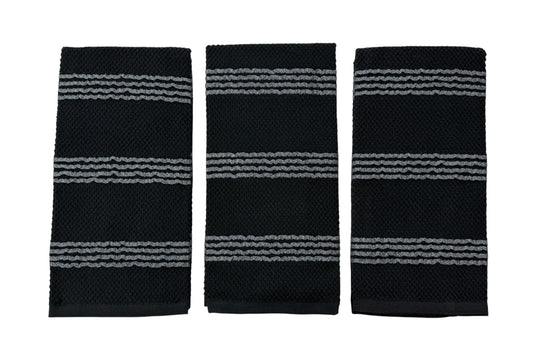 Serafina Home Black Kitchen Hand Dish Towels: Oversized 18" x 28",100% Cotton Soft Absorbent Dish Cloths for Cleaning Drying, Set of 3 Multipurpose for Everyday Use