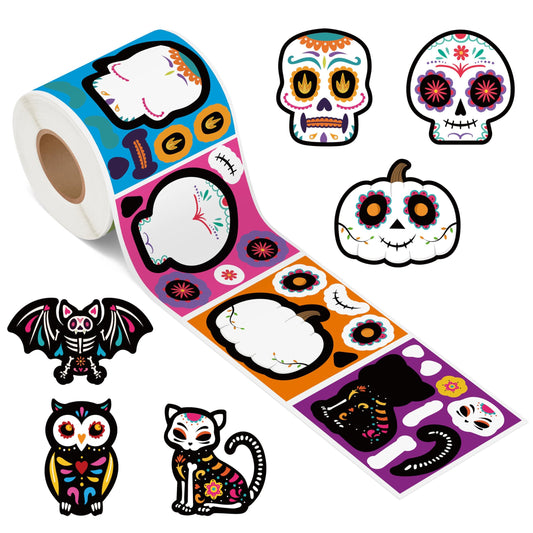 Haooryx Sugar Skull Sticker Rolls - 300Pcs Day of The Dead DIY Stickers