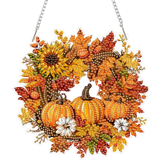 SENQAO Halloween Diamond Art Hanging Kits for Adults Beginners, DIY Acrylic 5D Special Shaped Crystal Diamond Gem Art Painting Hanging Ornament for Home Wall Decor and Gift（Fall Pumpkin Wreath）