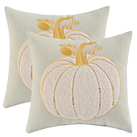 LUOYEHK Halloween Pillow Covers 18x18 Set of 2 Fall Pumpkin Decorative Throw Pillow Covers Thanksgiving Farmhouse Corduroy Cushion Covers for Couch Sofa Bed