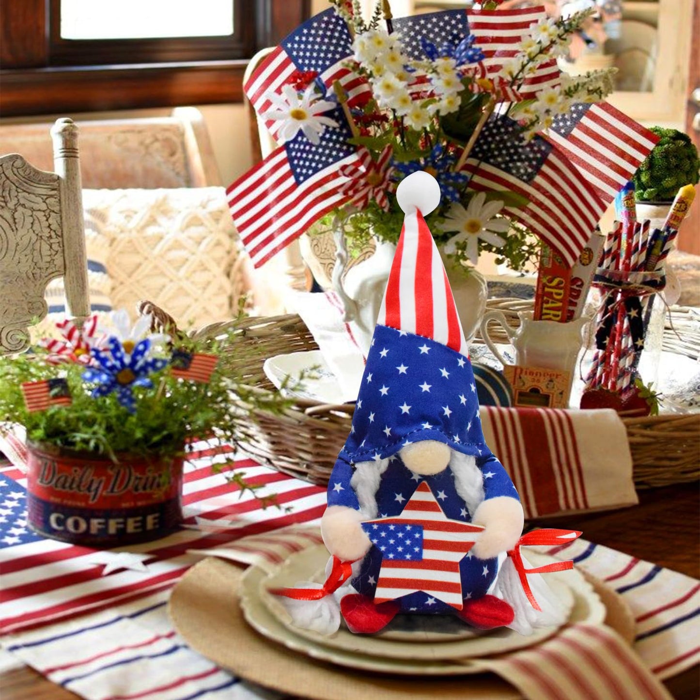 Vytina 2 PCS USA Patriotic Gnomes 4th of July American Gnome Plush Swedish Tomte Doll Elfs Ornaments for Partiotic Party Home Indoor Decor Independence Day