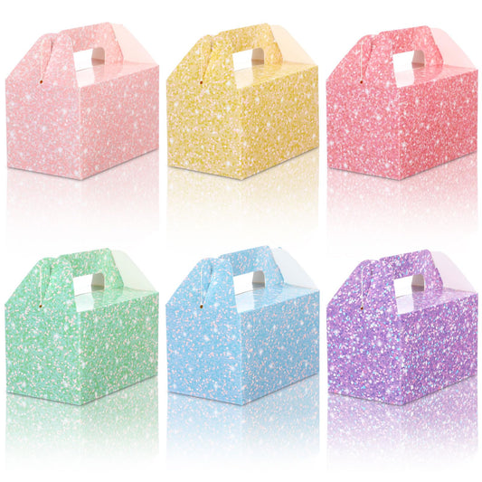 AmazingSpark 24 Pack Pastel Gable Treat Boxes Glitter Macaron Party Favor Gift Boxes for Candy Cookie Toy Party Supply for Birthday Weddings Baby Shower Holiday Christmas 5.9 x 3.5 x 3.5 Inches
