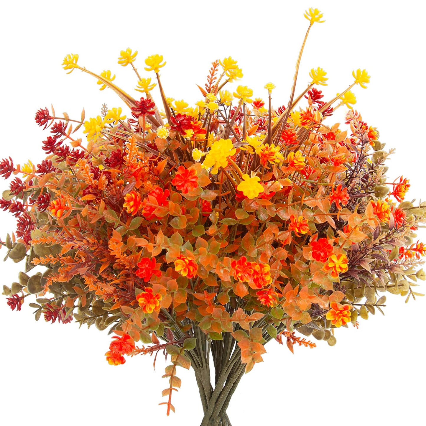 Hananona 12 Pcs Artificial Fall Flowers Outdoor, Faux Artificial Plants UV Resistant Plastic Autumn Flower for Hanging Planter Front Door Porch Window Home Decor (12, Orange)