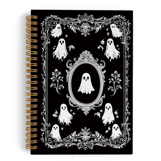 QLMX Gothic Ghosts Spiral Notebook, Witchy Goth Ghost Journal Notebook, Halloween Spooky Ghost Notebooks for School Work, Dark Academia Office Supplies Gifts for Women Men, 5.5x8.3 Inch