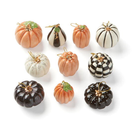 Lenox Mini Pumpkin 10-Piece Ornament Set, Halloween Decor Indoor, Porcelain Ornaments with Gold Cords for Hanging, Halloween Table Decorations, Fall Decor for Home, Pumpkin Decorations (10 Ornaments)