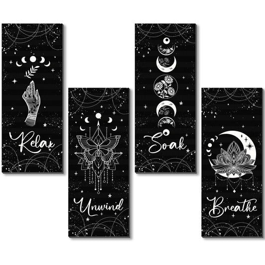 Qunclay 4 Pcs Moon Phase Wall Decor Rustic Boho Wall Art Gothic Witchy Hanging Wooden Ornament Farmhouse Moon Sign for Bedroom Living Room Home Decorations(Black,White)