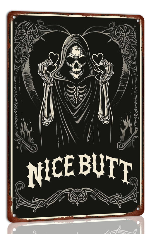 Nice Butt Skeleton Bathroom Vintage Halloween Metal Tin Sign Retro Haunted House Decor for Farmhouse Halloween Decor Holiday Party and Home Wall Art Kitchens Decor 8x12 Inches