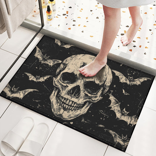 Bat Skull Door Mat Halloween Welcome Entrance Doormat Home Floor Mat Rugs for Entryway Outdoor Indoor Kitchen Bathroom Decor 17x29 inch
