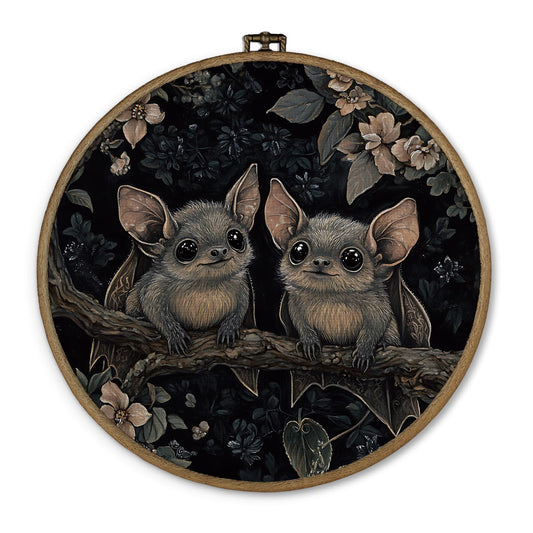dvhdajed Dark Academia Halloween Bat Round Wall Art Decor, Gothic Cottagecore Bat Framed Canvas Art, Gothic Witchy Bat Botanical Round Wall Hanging Decor for Bathroom Bedroom Living Room, 10x10 Inch