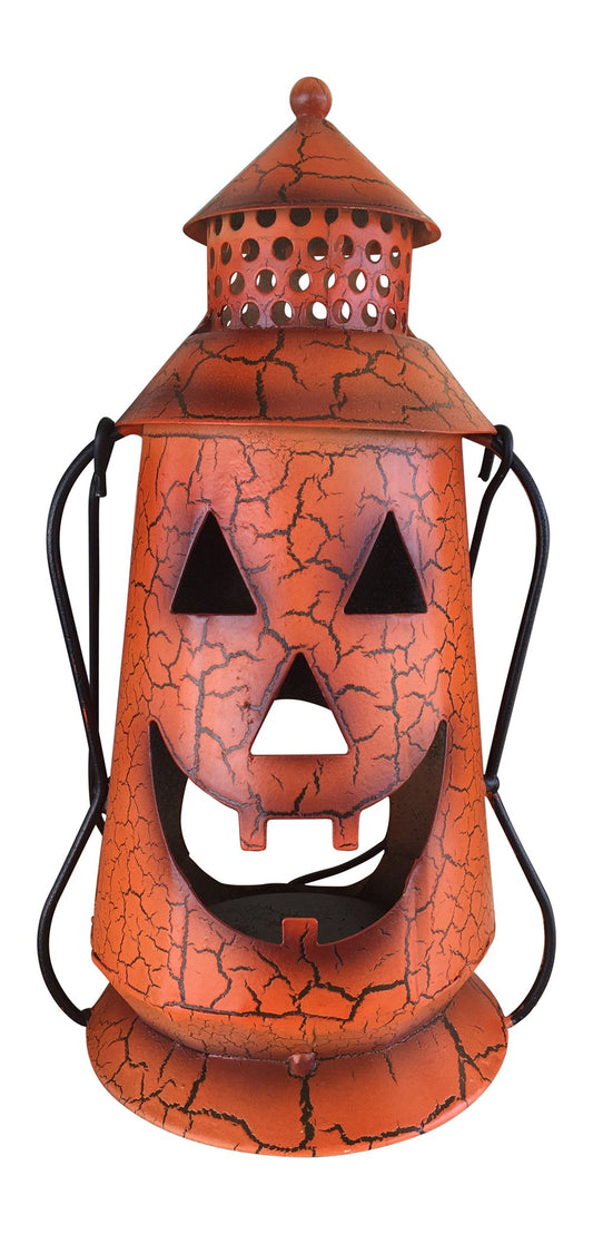 Halloween Pumpkin Rustic Lantern with Handle, Metal Jack O Lantern Fall Decoration, Standing or Hanging- Indoor, Outdoor, by Clovers Garden