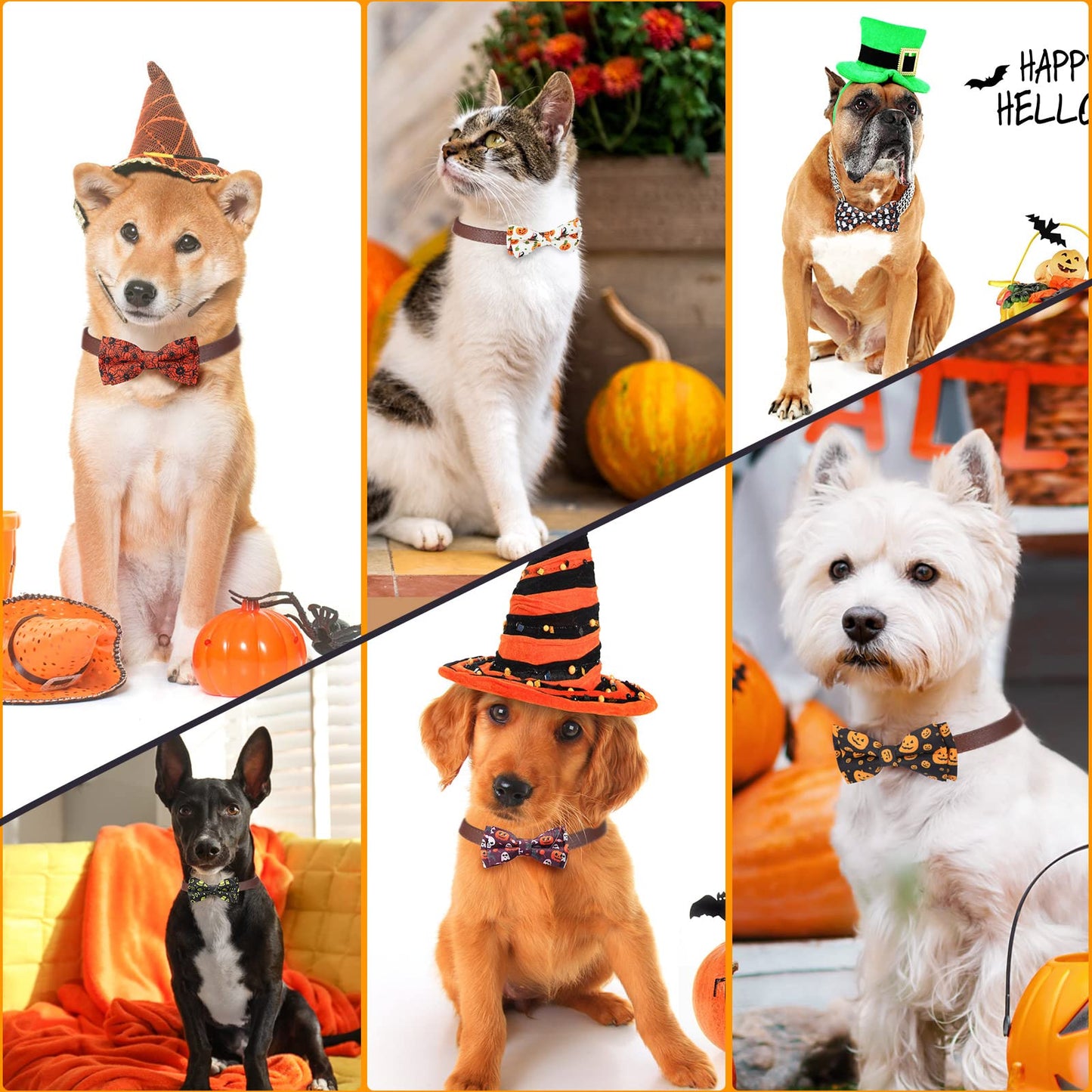 30 Pieces Halloween Fall Dog Bow Ties Slide Dog Collar Bow Ties Dog Collar Attachment with Elastic Bands Halloween Pet Bow Ties Dog Collar Grooming Accessories Holiday Costume Cosplay Pumpkin Ghost