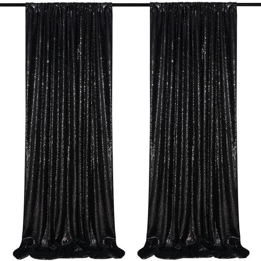 Black Sequin Backdrop 2 Panels 2FTx8FT Halloween Backdrop Curtains Party Decorations Birthday Wedding Photo Backdrop