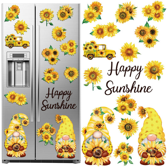 Geiserailie 16 Pcs Sunflower Gnome Refrigerator Magnets Cruise Door Magnets Spring Car Magnetic Stickers Summer Fridge Garage Decals Sunflower Party Decorations for Home Office Decor