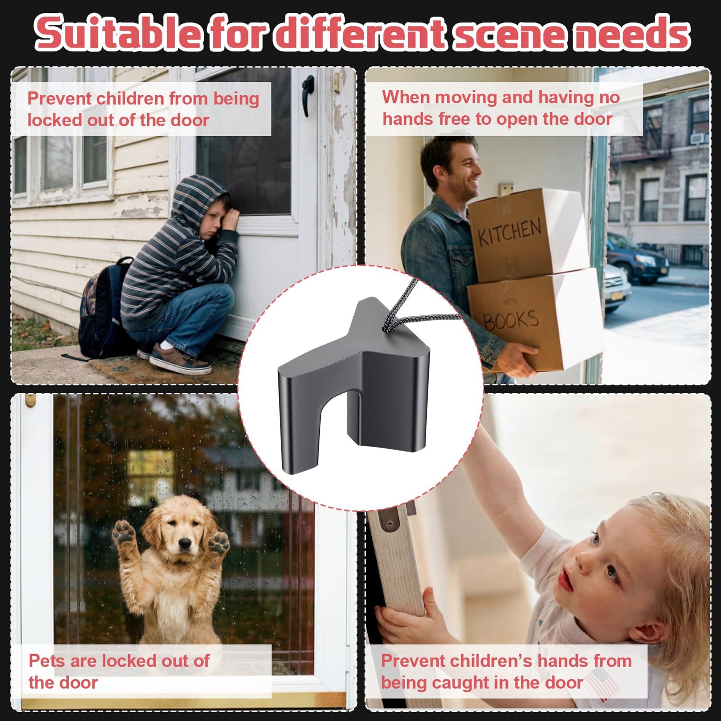 AceOrbit 2 Pcs Over the Hinge Door Stopper Plastic Residential Door Holder for Office School Home Commercial Use Hospitals Hotels, Safe and Anti Pinch Design, Can Fix Tension Hinged Doors (Black)