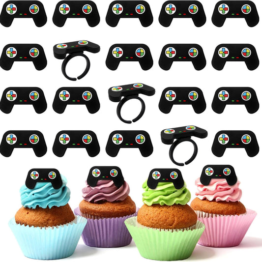 Chunful 48 Pcs Video Game Cupcake Rings Toppers Decoration Cake Game Party Decoration Cupcake Picks for Birthday Anniversary Wedding Engagement Party Supplies