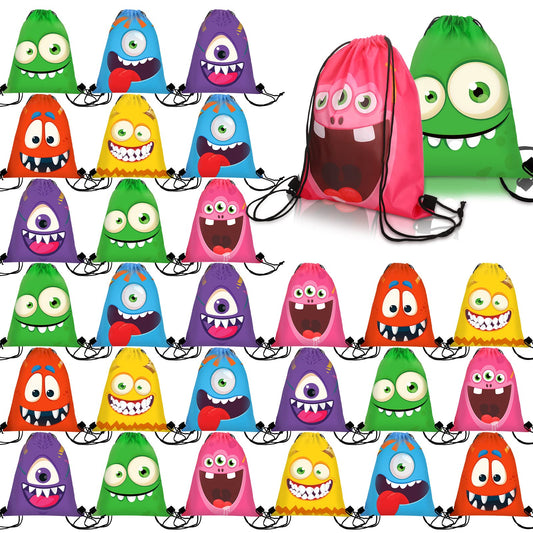 Amylove 36 Pcs Large Halloween Monster Drawstring Bag for Kids 12 x 15 Inch Monster Gift Backpack Novelty Drawstring Candy Backpack Cinch Bag for Halloween Party Favor Birthday Supplies