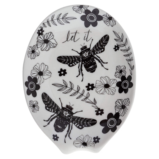 Karma, Boho Spoon Rest, Black and White Ceramic Spoon Rest, Ceramic Spoon Rest for Countertop, Bee