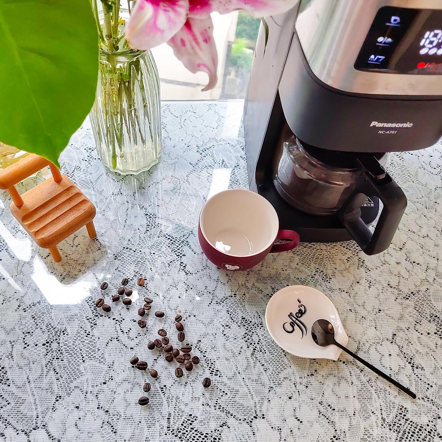 Coffee Spoon Rest, Small Ceramic Coffee Spoon Holder, Porcelain Spoon Holder, Ceramic Spoon Rest for Tablespoon,Teaspoon,Bar Spoon,Coffee Bar Accessories (Spoon Rest+Black Spoon)
