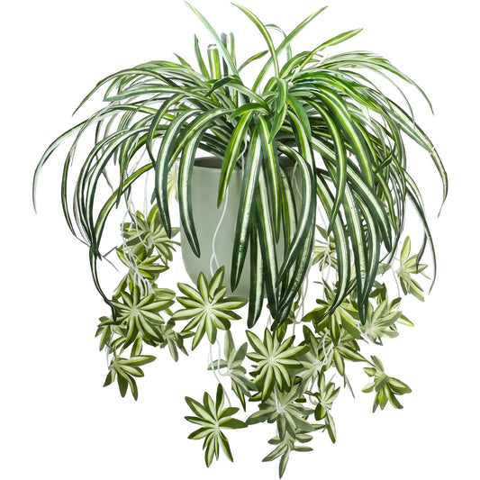 Hotop 4 Pcs Artificial Spider Plant 24 Inch Large Fake Hanging Greenery Plants Silk Faux Chlorophytum Comosum Artificial Flowers for Indoor Outdoor Wall Home Garden Backyard Office Wedding Decor
