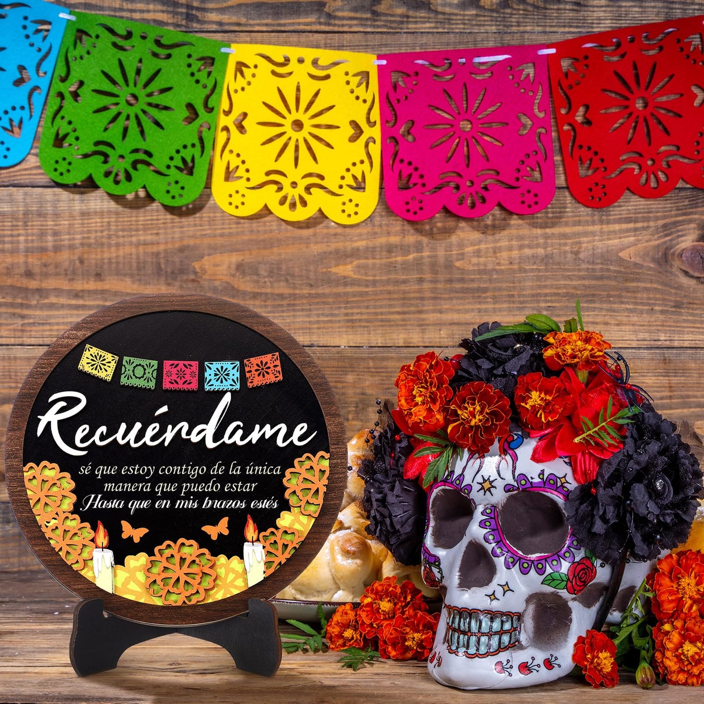 Bucherry Day of the Dead Decorations Altar Dia De Los Muertos Wood Ofrenda De Muertos Decorations with Stand Remembrance Supply for Halloween Mexican Day of the Dead Party Decor