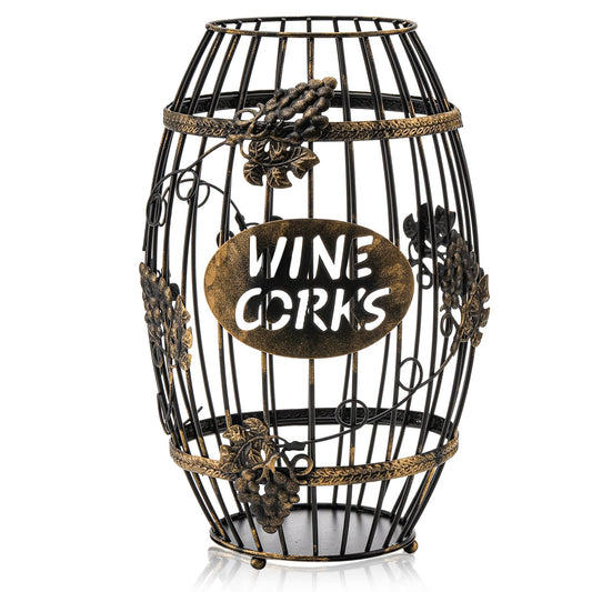 ZOOFOX Wine Cork Holder, Barrel-Shaped Metal Wine Cork Holder with Large Capacity, Decorative Vino Cork Storage Box for Kitchen, Great Gift Idea for Wine Lover