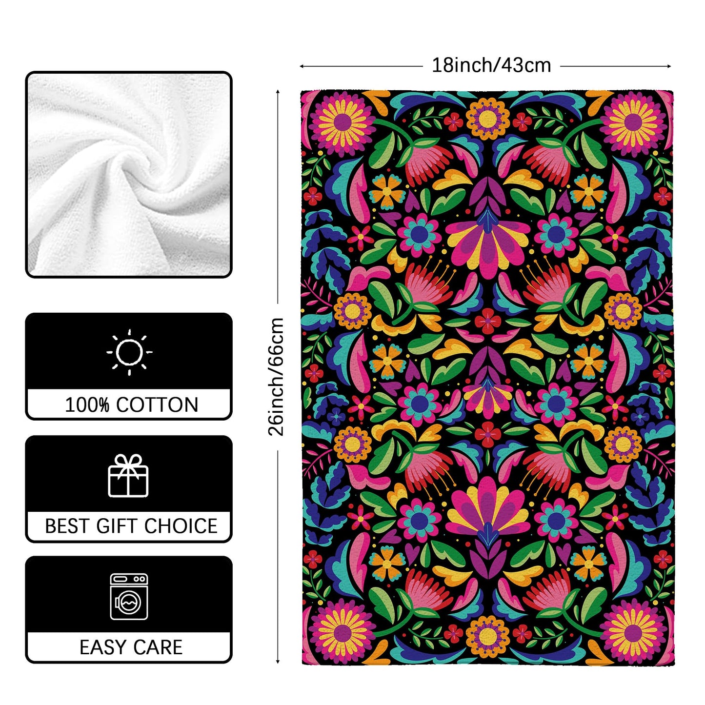 Simple Life Mexican Decor Towels for Kitchen - Set of 2, 18x26 Inch - Cinco De Mayo, Day of The Dead