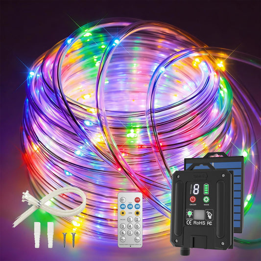 ICRGB Trampoline Lights, 66FT 200LED 1800mAh Solar Rope Lights Outdoor, IP67 Waterproof, Solar Power Outdoor Light, 8 Modes & Timer Function, Decorative for Trampoline Camping Tent Patio Porch Garden