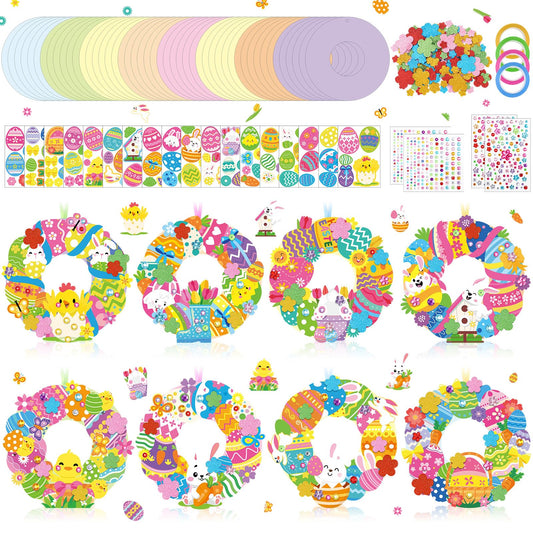 Hollowfly 48 Sets Easter Wreath Craft Kits DIY Wreath Hanging Ornaments Make Your Own Paper Craft with Stickers for Home Party Activities