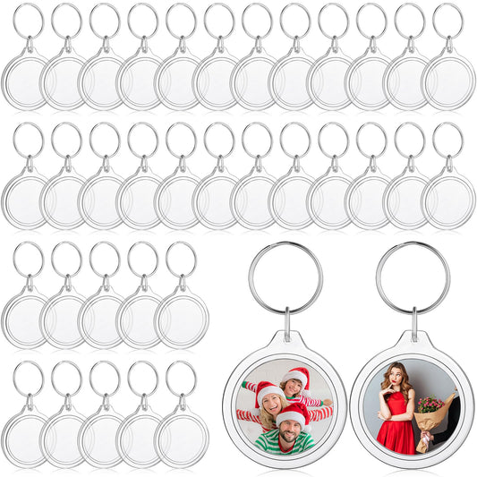 MTLEE 150 Pcs Round Photo Insert Keychain Clear Acrylic Picture Keychains Picture Frame Blank Photo Insert Keyring
